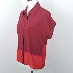 BCBG Paris Red Plum Sheer Kimono Sleeve Blouse Top